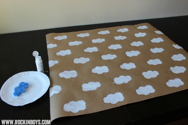 DIY Cloud Stamped Wrapping Paper